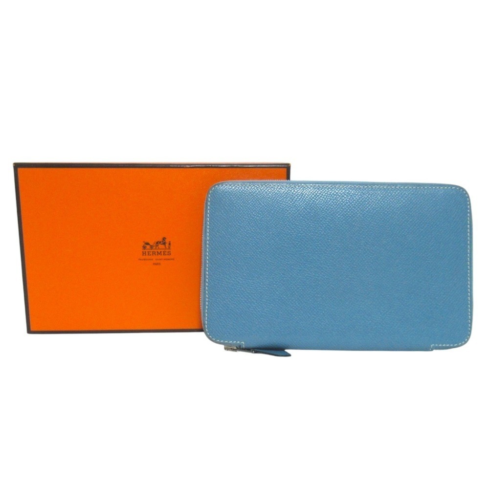 Hermes Veau Epsom Agenda Zip Round Zipper Notebook Cover □L Stamp Blue Jean M...